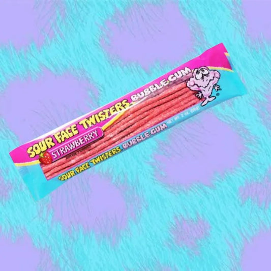 Face Twisters Sour Bubble Gum Straws Strawberry